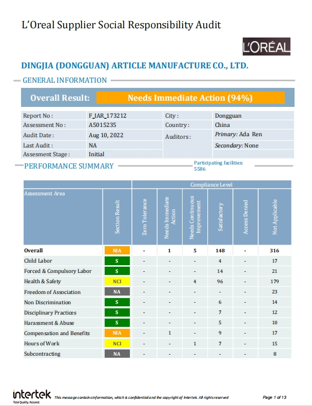 DNY Display L'Oréal Approved Supplier Certificate - Official Brand Qualification Document