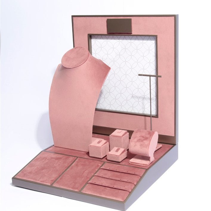 Pink Velvet Jewelry Display Set with Custom Logo