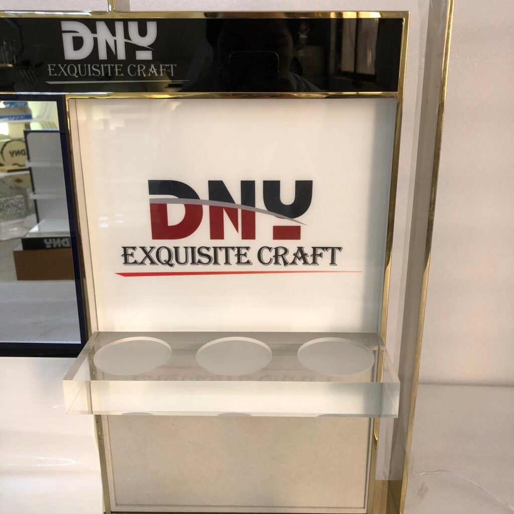 Custom LED Backlit Cosmetic Stand with Metal Frame & Cutout Logo