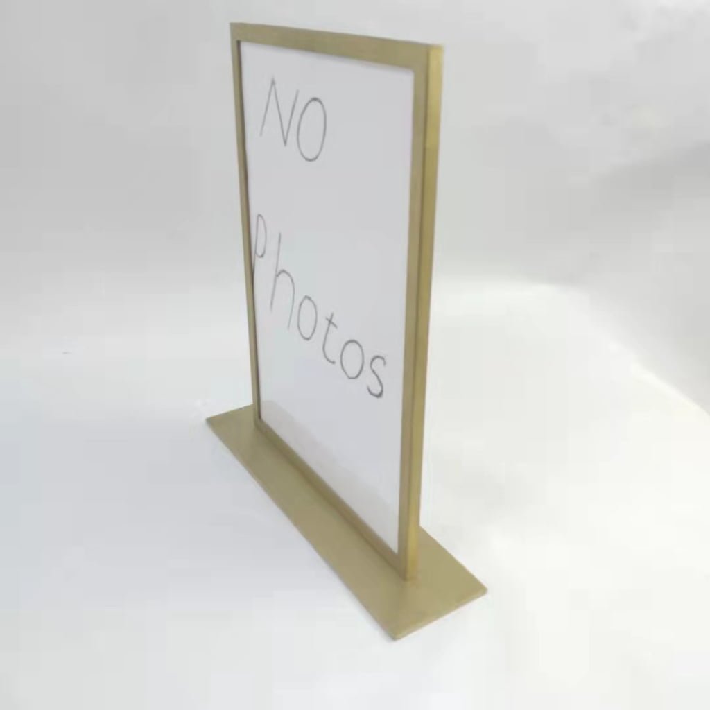 Top-Loading Brushed Brass Tabletop Sign Holder