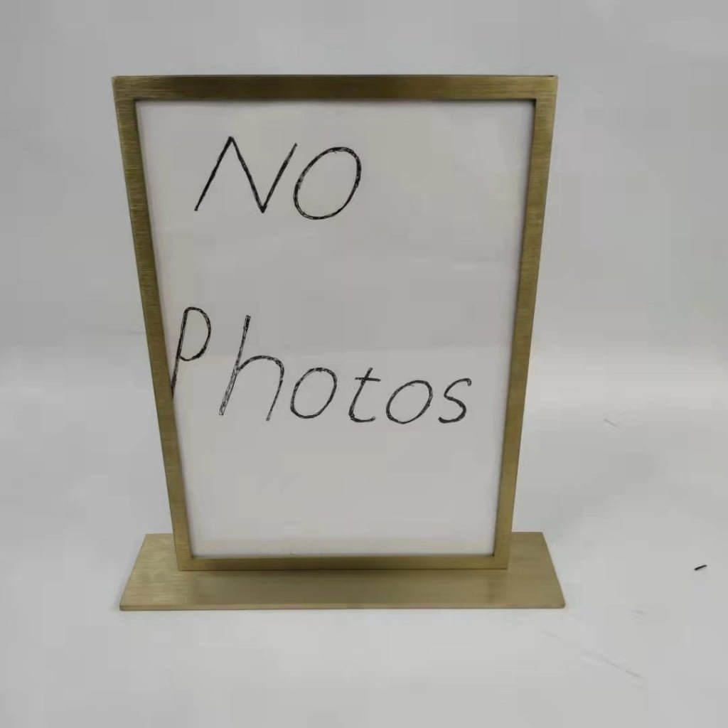 Top-Loading Brushed Brass Tabletop Sign Holder