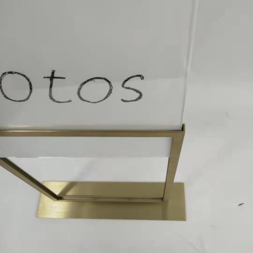 Top-Loading Brushed Brass Tabletop Sign Holder