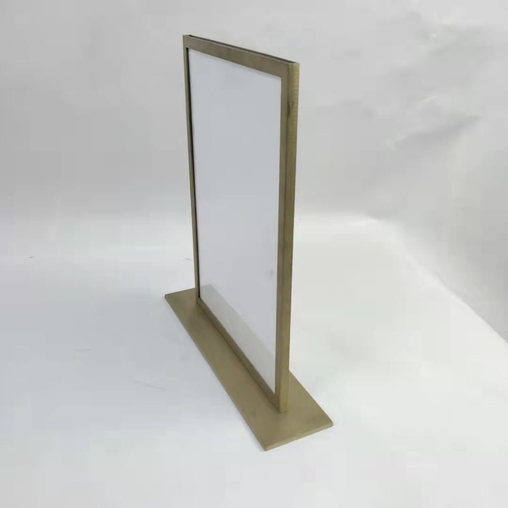 Top-Loading Brushed Brass Tabletop Sign Holder