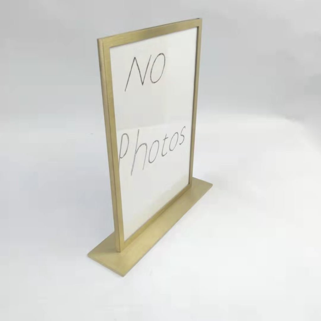 Top-Loading Brushed Brass Tabletop Sign Holder