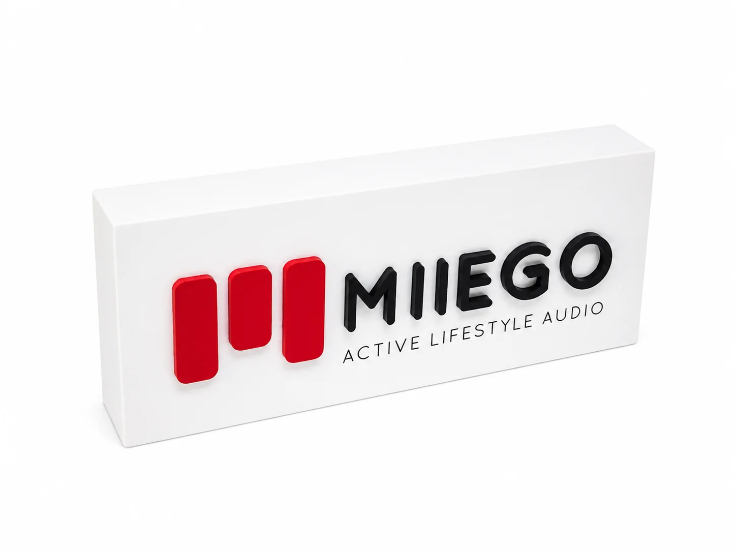 Finished custom acrylic logo block perspective view