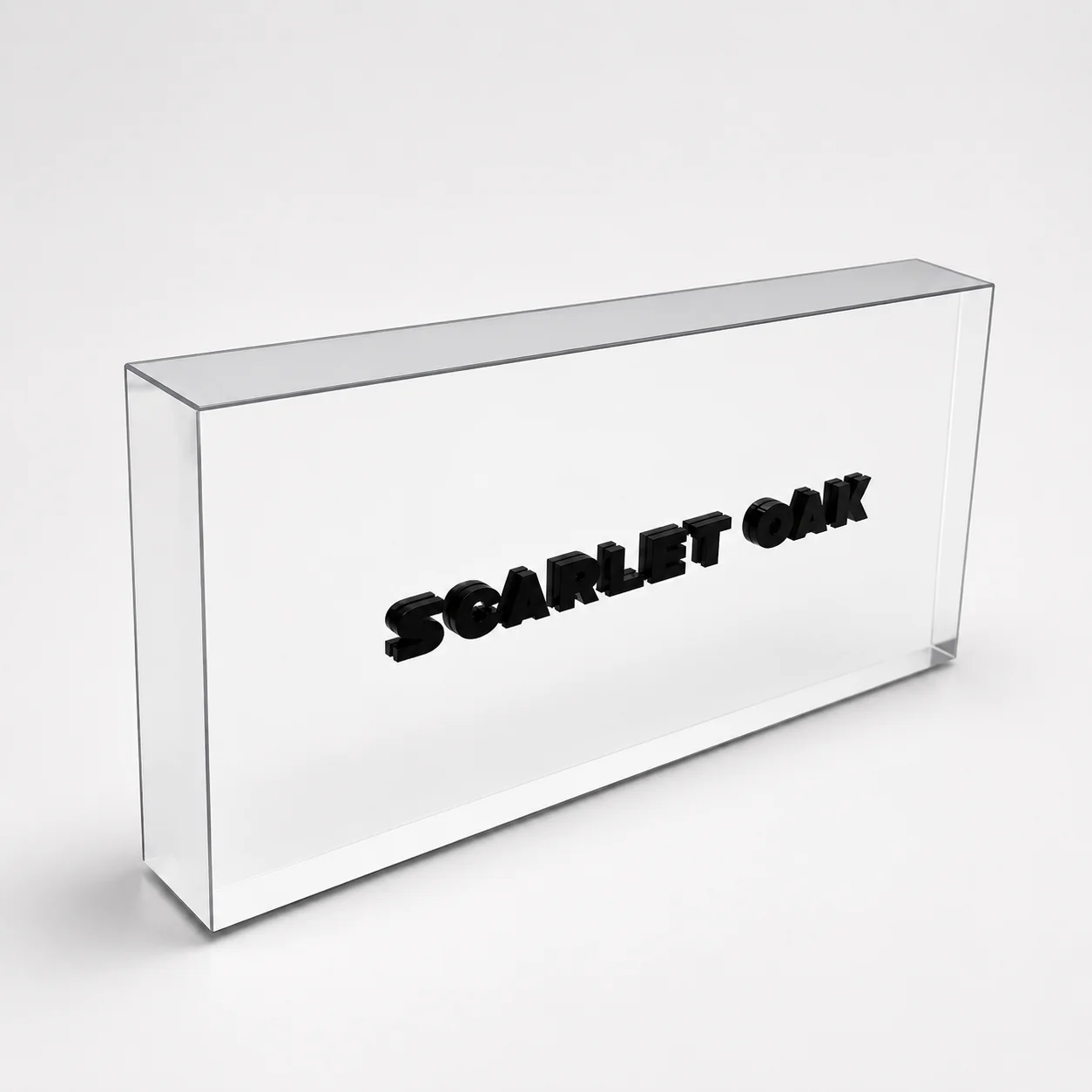 Custom acrylic logo block for retail brand presentation