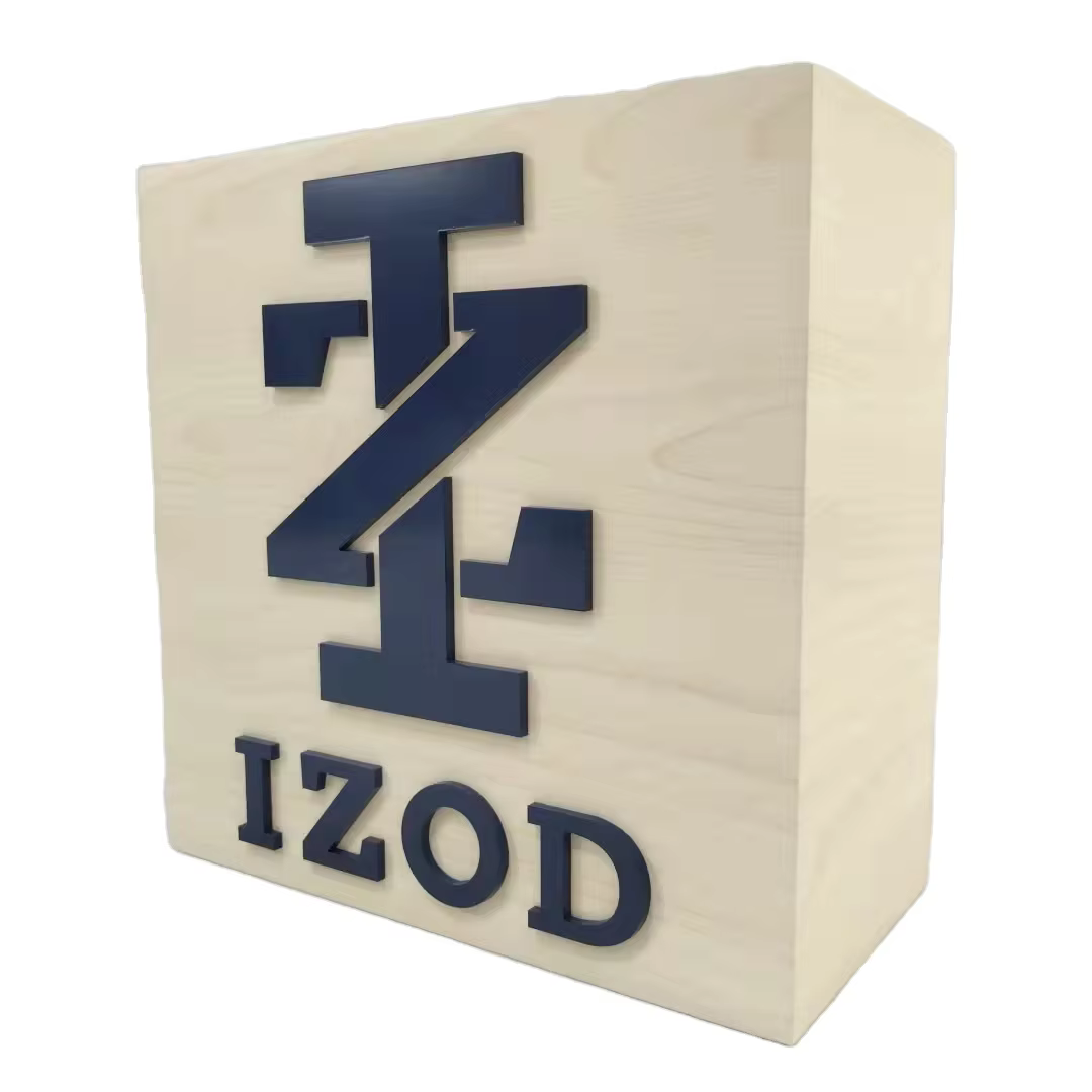 Custom wooden logo block with engraved branding