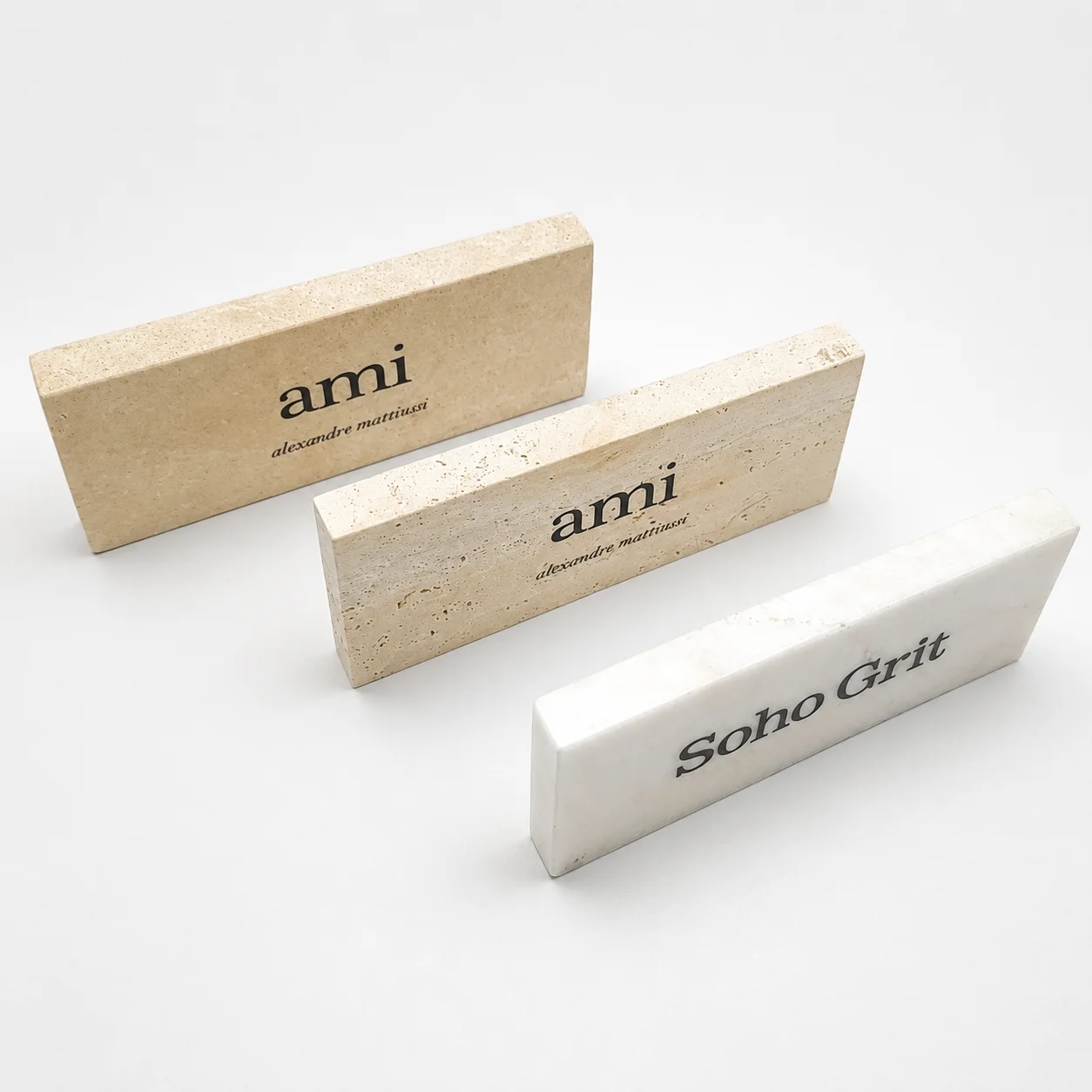 Custom marble logo block with premium branding