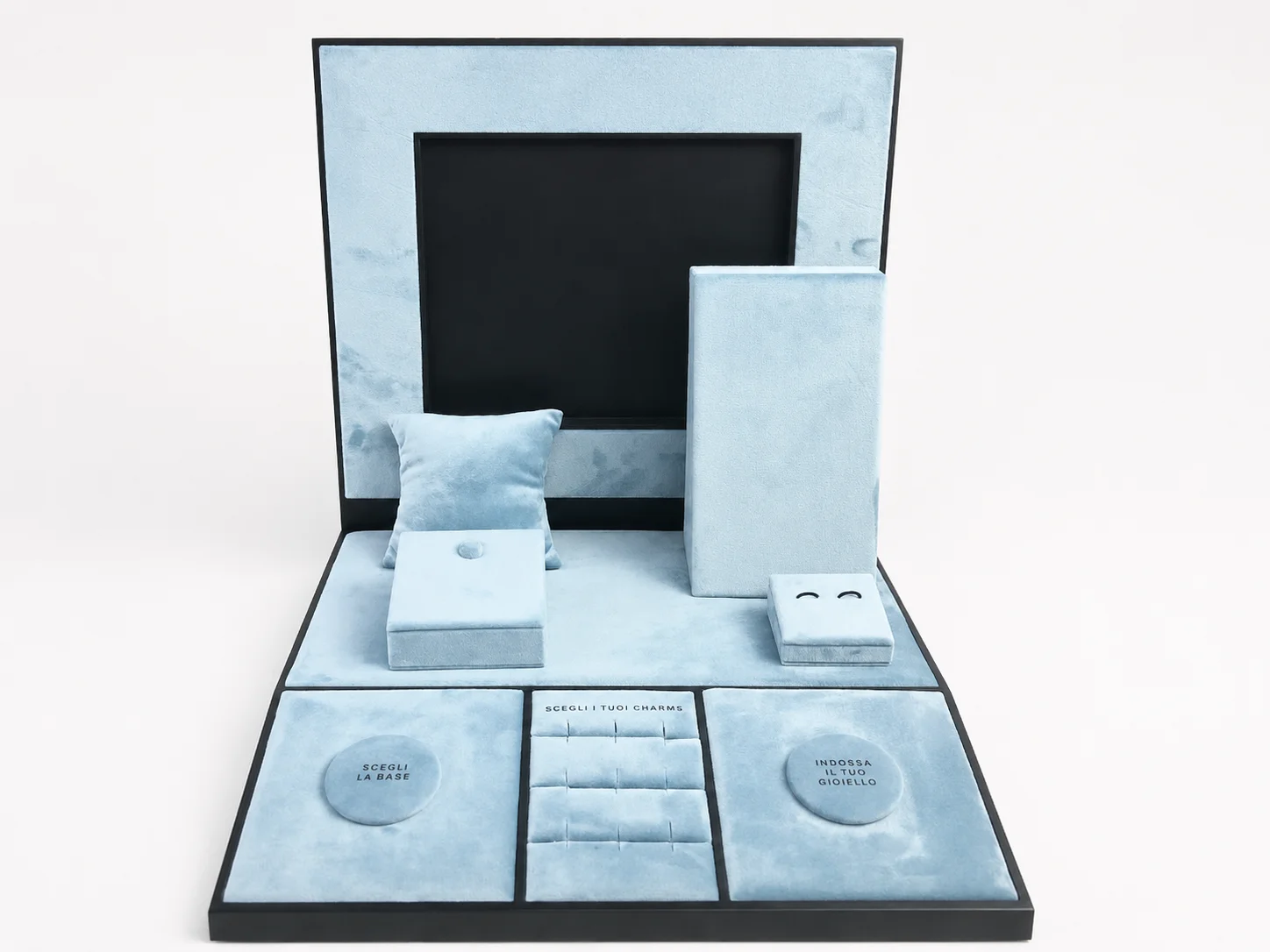 Complete custom jewelry display set for branded retail presentation