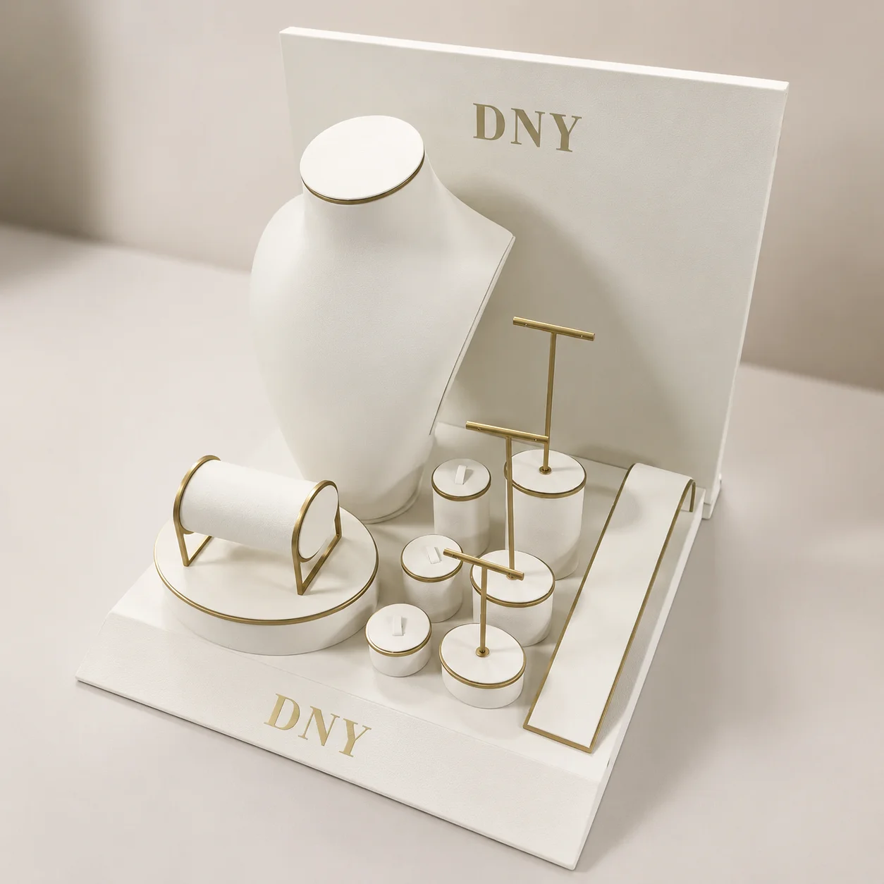 Complete custom jewelry counter display for necklaces, bracelets, rings and earrings