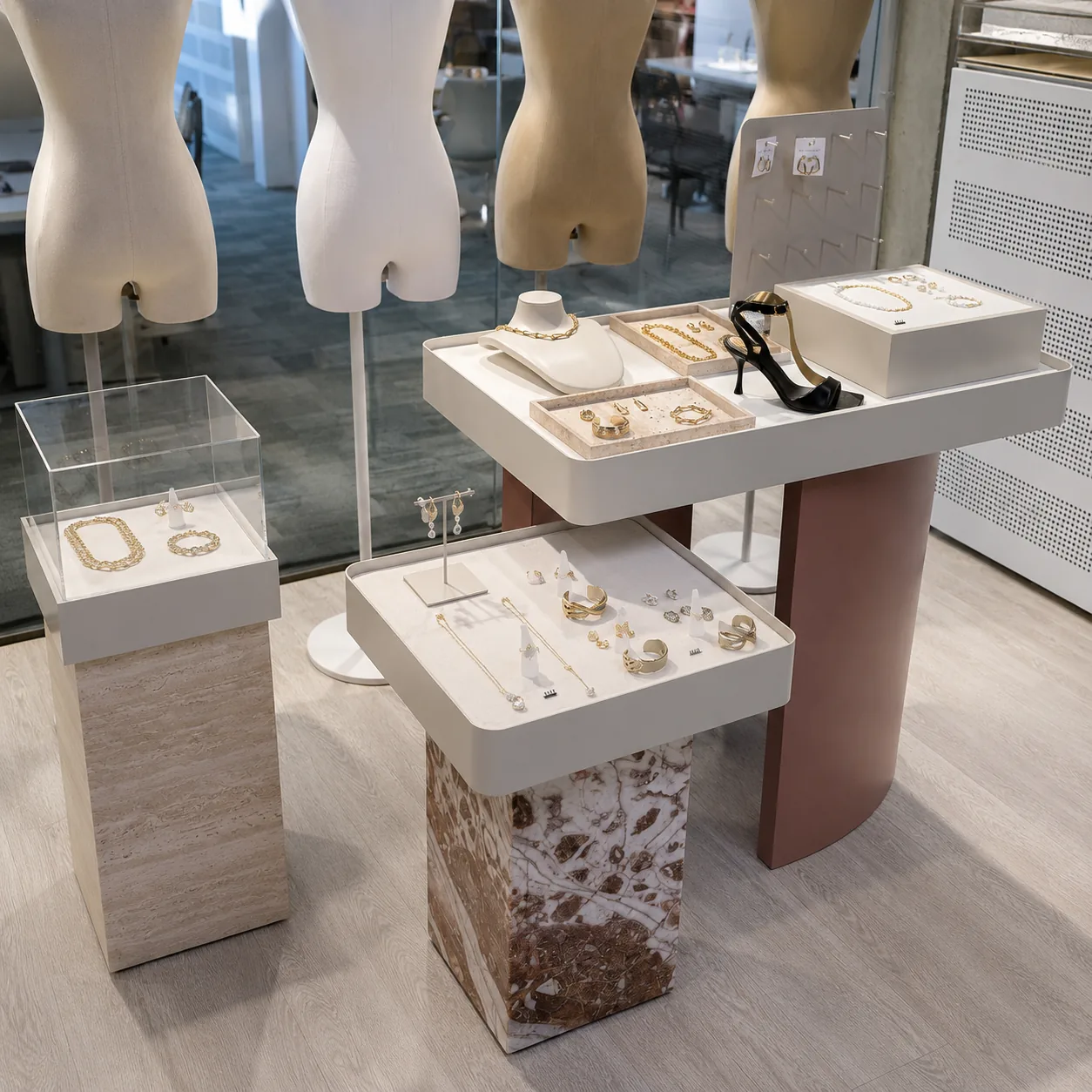 Custom boutique display island for jewelry and fashion accessories