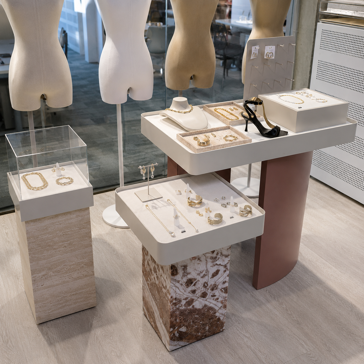 Custom boutique display island for jewelry and fashion accessories