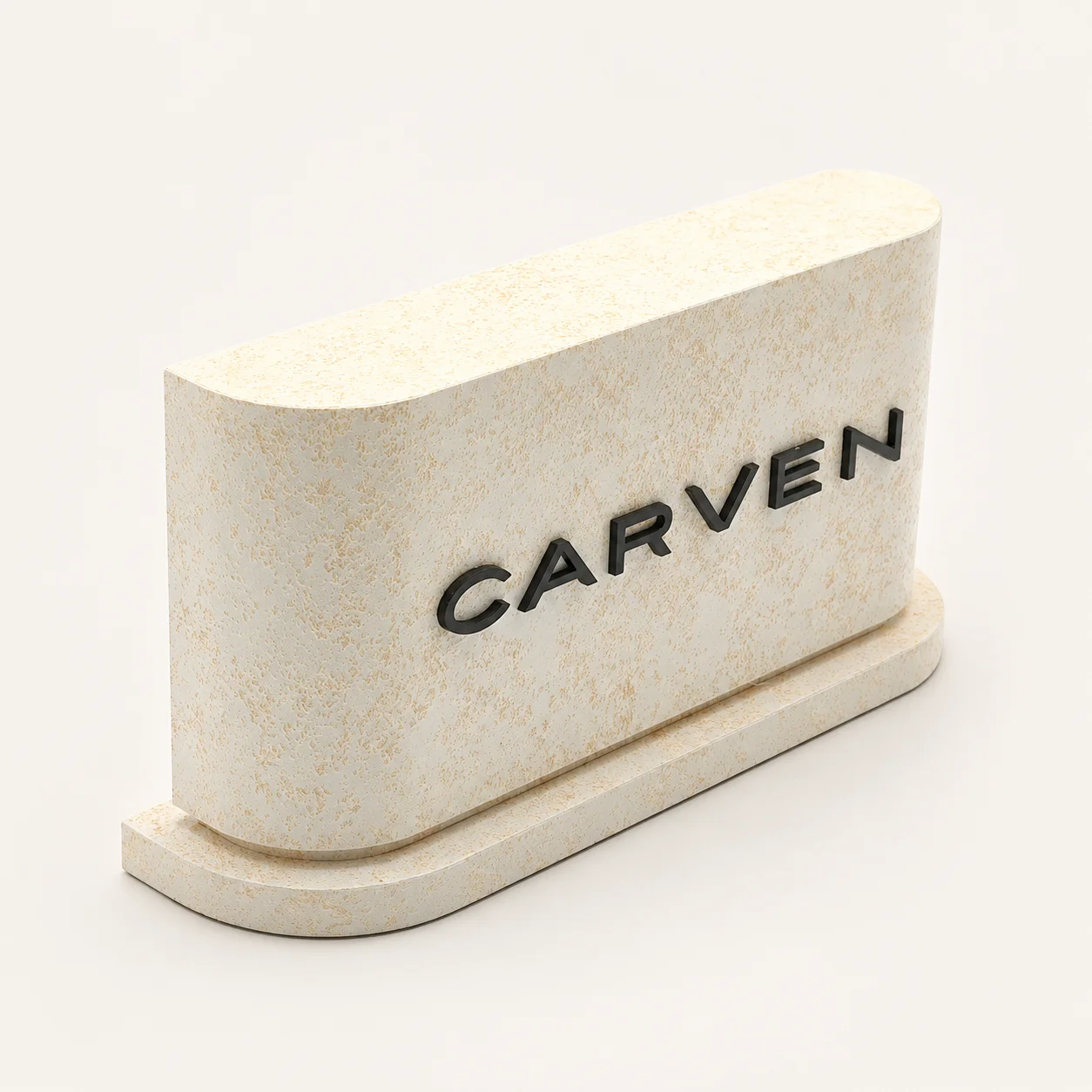 Cement logo block with applied three-dimensional acrylic letters