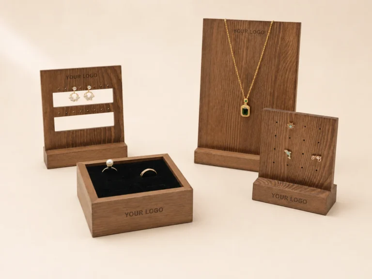 Walnut Wood Jewelry Display Set