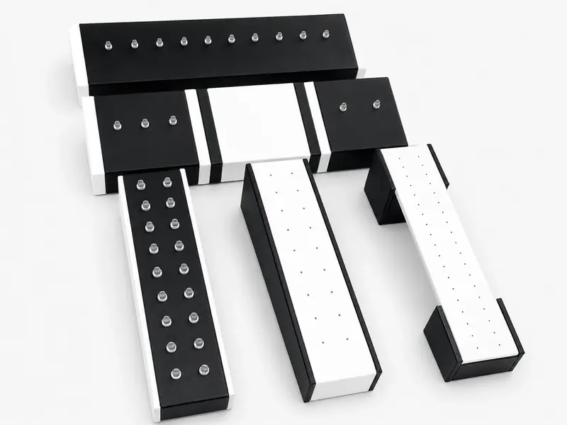Custom earring display stands with hole layouts, hanging bars, boards and retail display structures