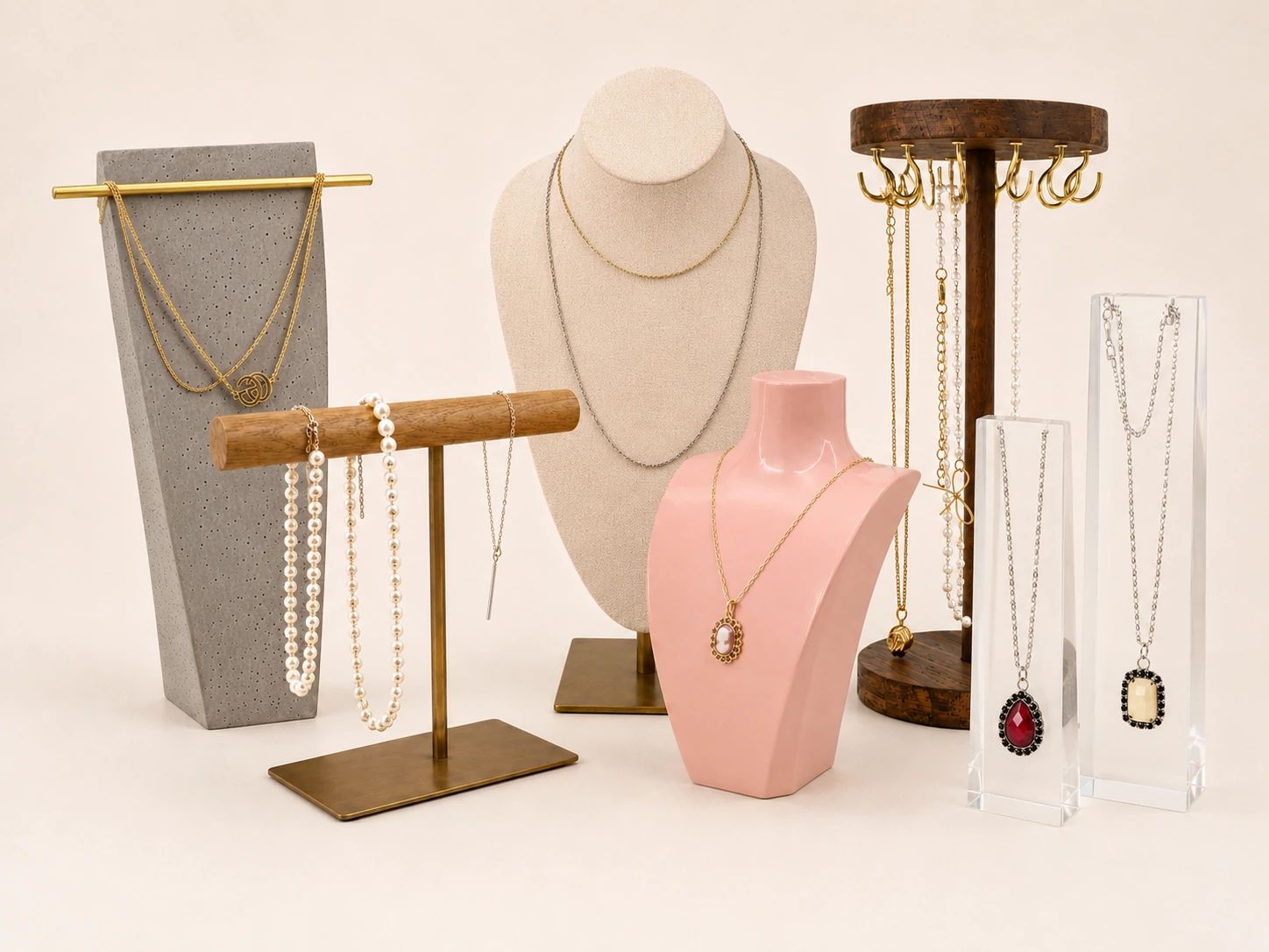 Custom necklace display bust for pendants, chains and layered jewelry collections