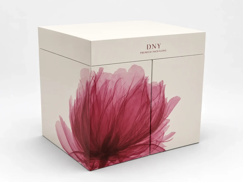 Custom cosmetic presentation box made from high-gloss painted MDF