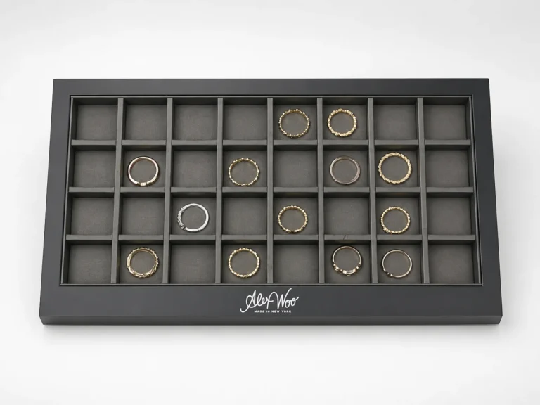 Custom ring display tray with individual PU-wrapped compartments