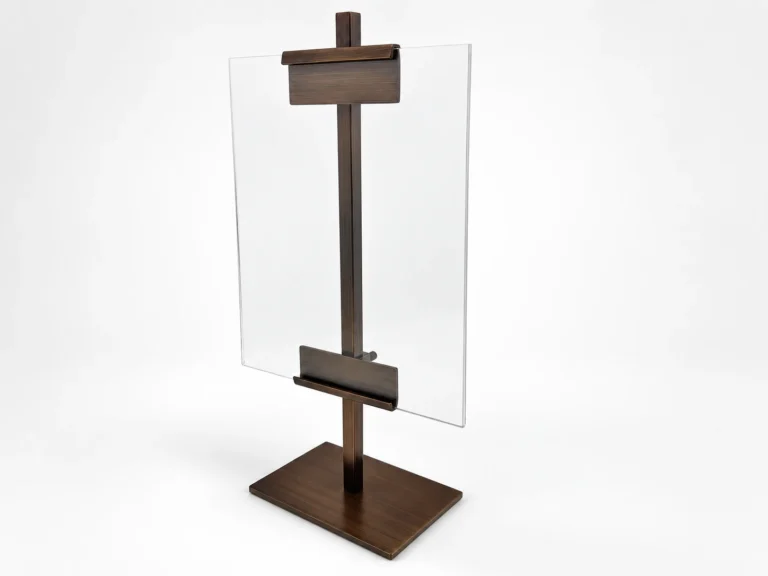 Custom adjustable stainless steel sign holder with acrylic poster pocket