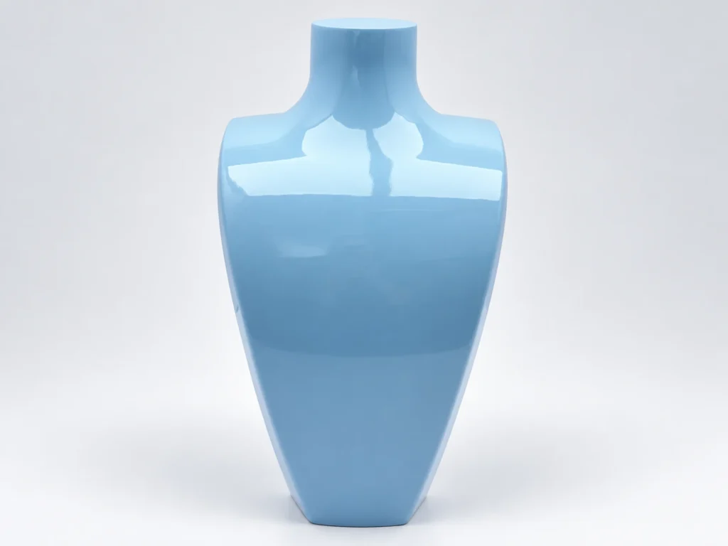 Custom necklace display bust in glossy blue resin, front view, by DNY DISPLAY