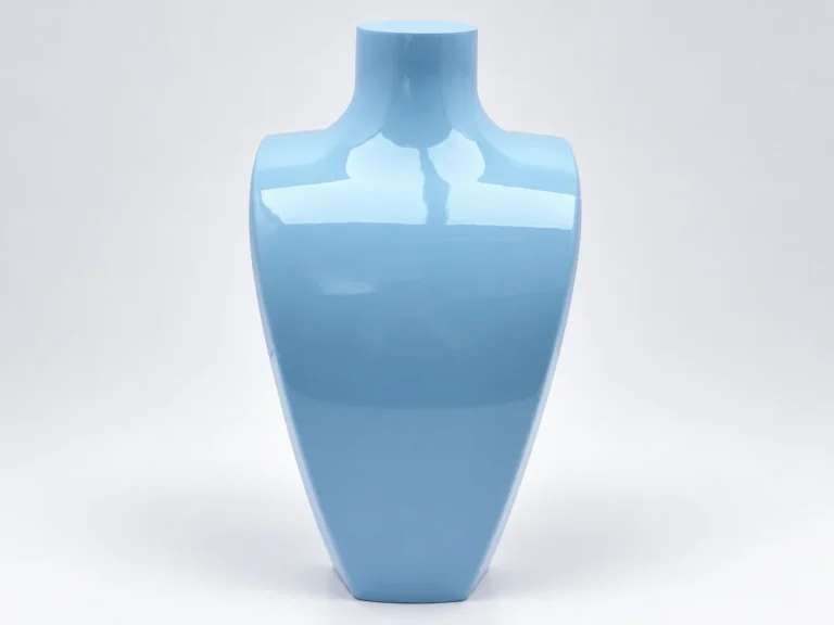 Custom necklace display bust in glossy blue resin, front view, by DNY DISPLAY
