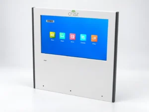 Angled view of the removable LCD back panel for a modular watch display stand