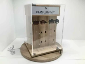 Custom 360° Rotating Eyewear Display Cabinet with Lockable Acrylic Cover