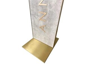 Custom Freestanding Logo Sign with Brushed Champagne Gold Finish