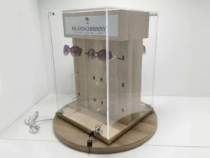 Custom 360° Rotating Eyewear Display Cabinet with Lockable Acrylic Cover