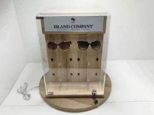 Custom 360° Rotating Eyewear Display Cabinet with Lockable Acrylic Cover
