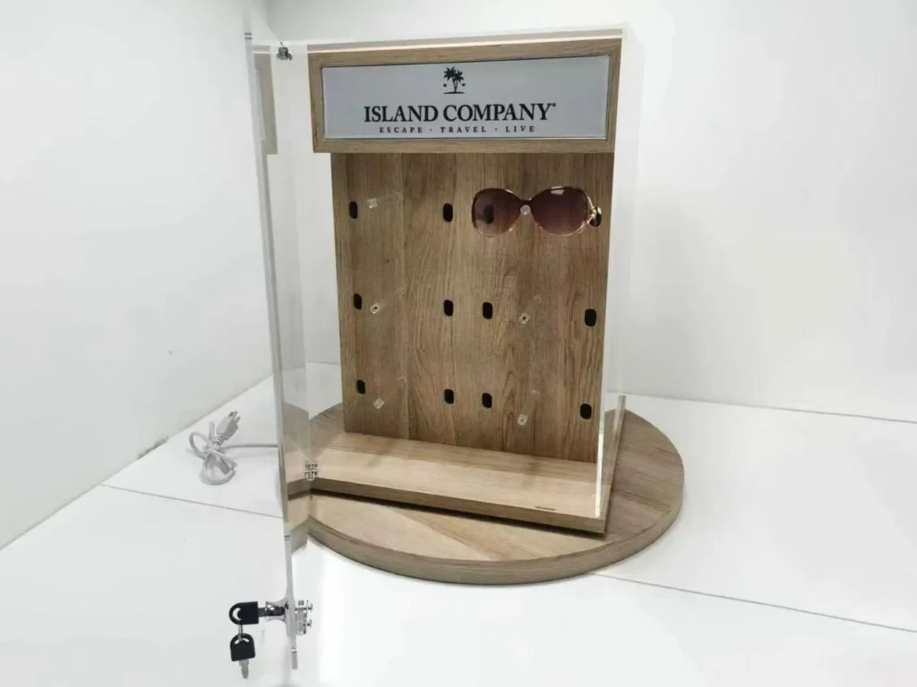 Custom 360° Rotating Eyewear Display Cabinet with Lockable Acrylic Cover by DNY DISPLAY