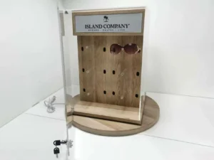Custom 360° Rotating Eyewear Display Cabinet with Lockable Acrylic Cover