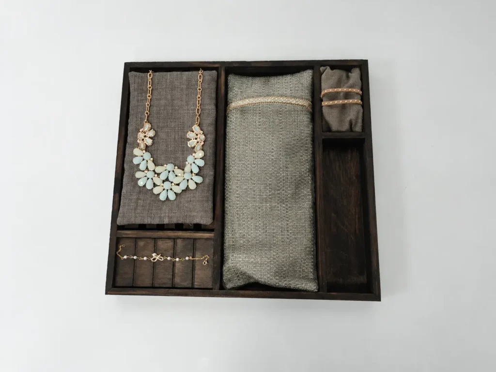 Custom Rustic Solid Wood Jewelry Display Tray with Compartments by DNY DISPLAY